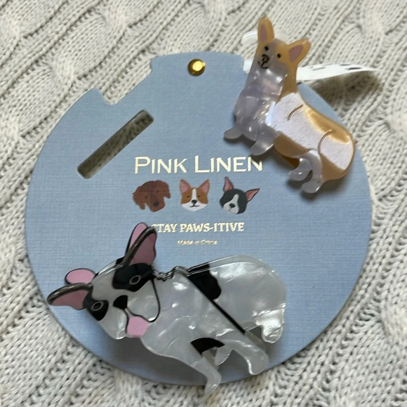 pink linen Accessories - NWT hair clips. Dogs. Boston terrier & corgi 2.5-3” long. Teeth. hairdos. Twist